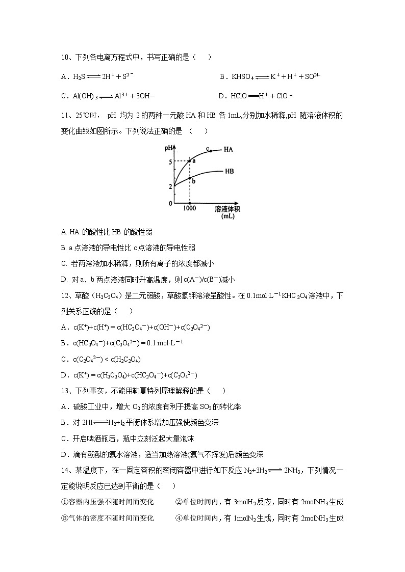 【化学】黑龙江省绥化市青冈县第一中学2019-2020学年高二上学期期中考试（A卷）03