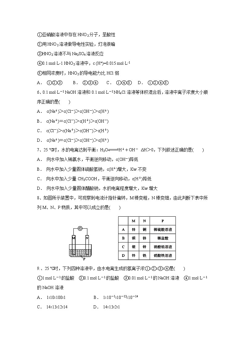 【化学】内蒙古集宁一中（西校区）2019-2020学年高二上学期期中考试02