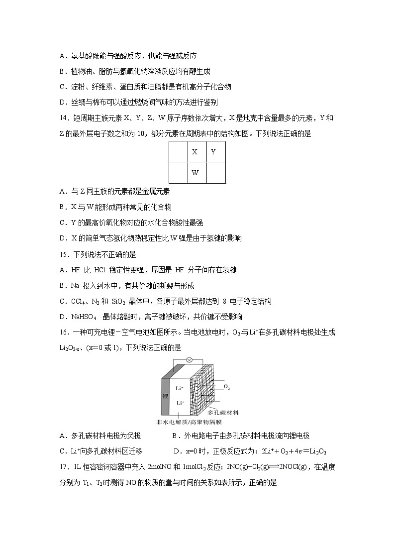 【化学】浙江省瑞安市上海新纪元高级中学2019-2020学年高二下学期期末考试03