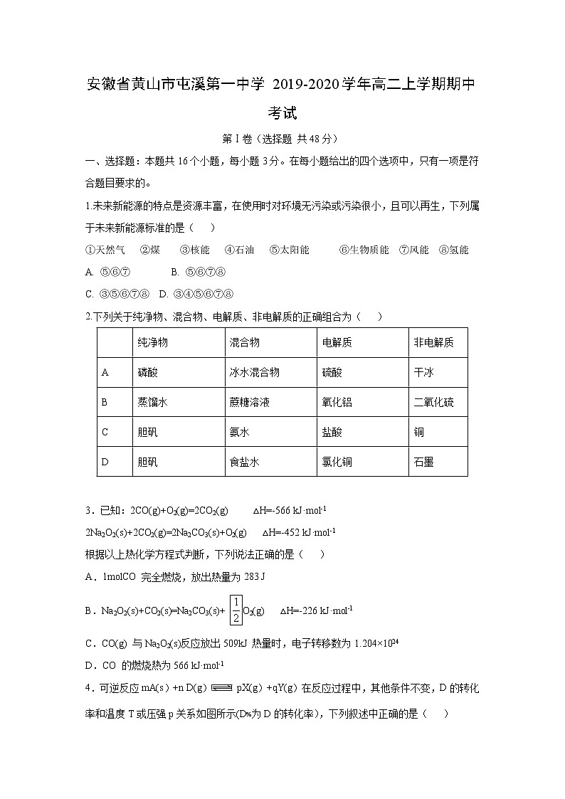 【化学】安徽省黄山市屯溪第一中学2019-2020学年高二上学期期中考试01