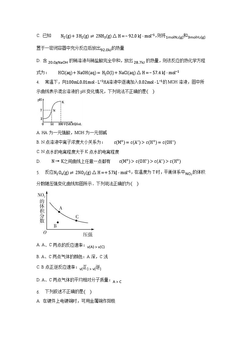 【化学】重庆市南岸区2019-2020学年高二上学期期末学业质量调研抽测试题（解析版）02