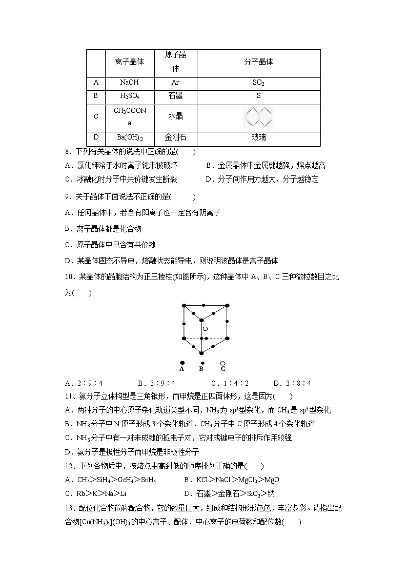 【化学】安徽省六安中学2019-2020学年高二下学期期末考试02