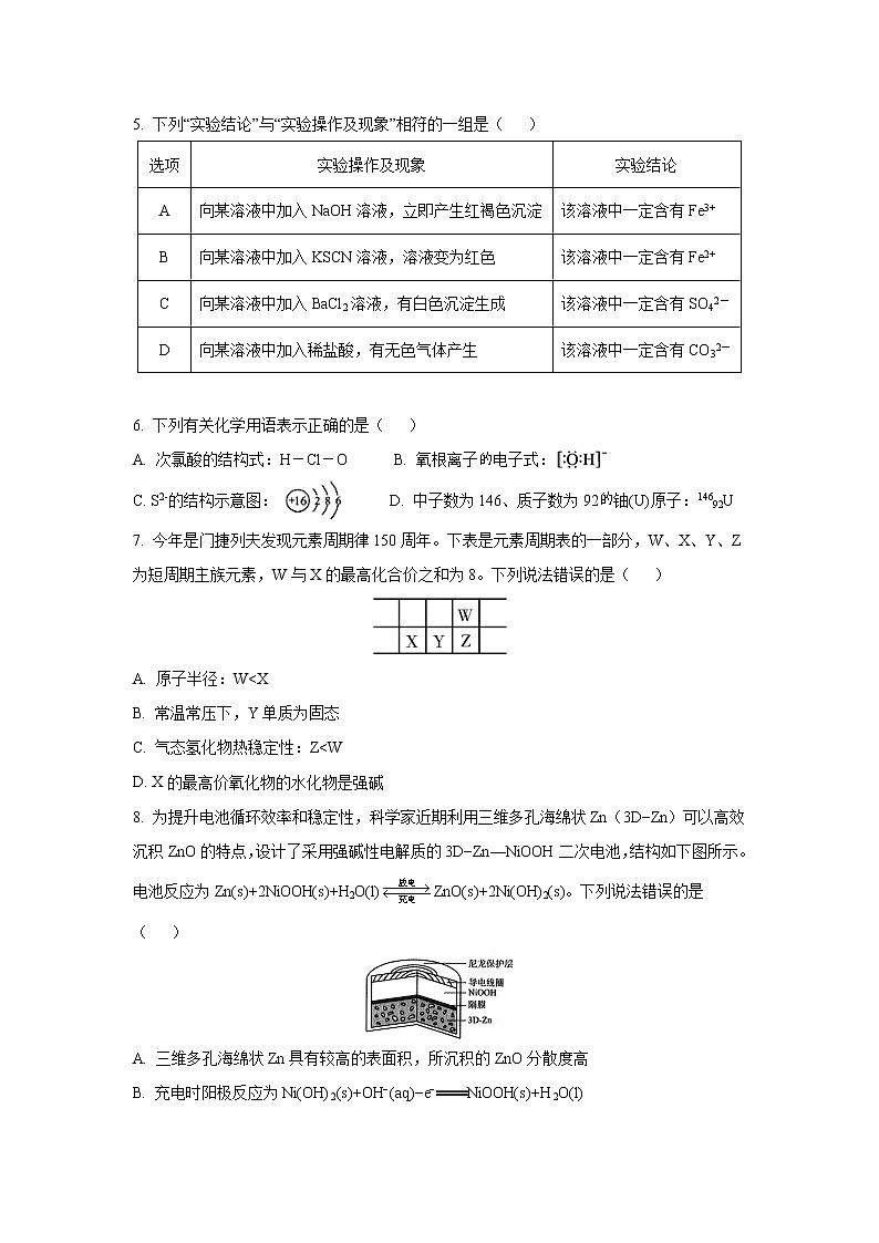 【化学】四川省阆中中学2019-2020学年高二上学期开学考试02