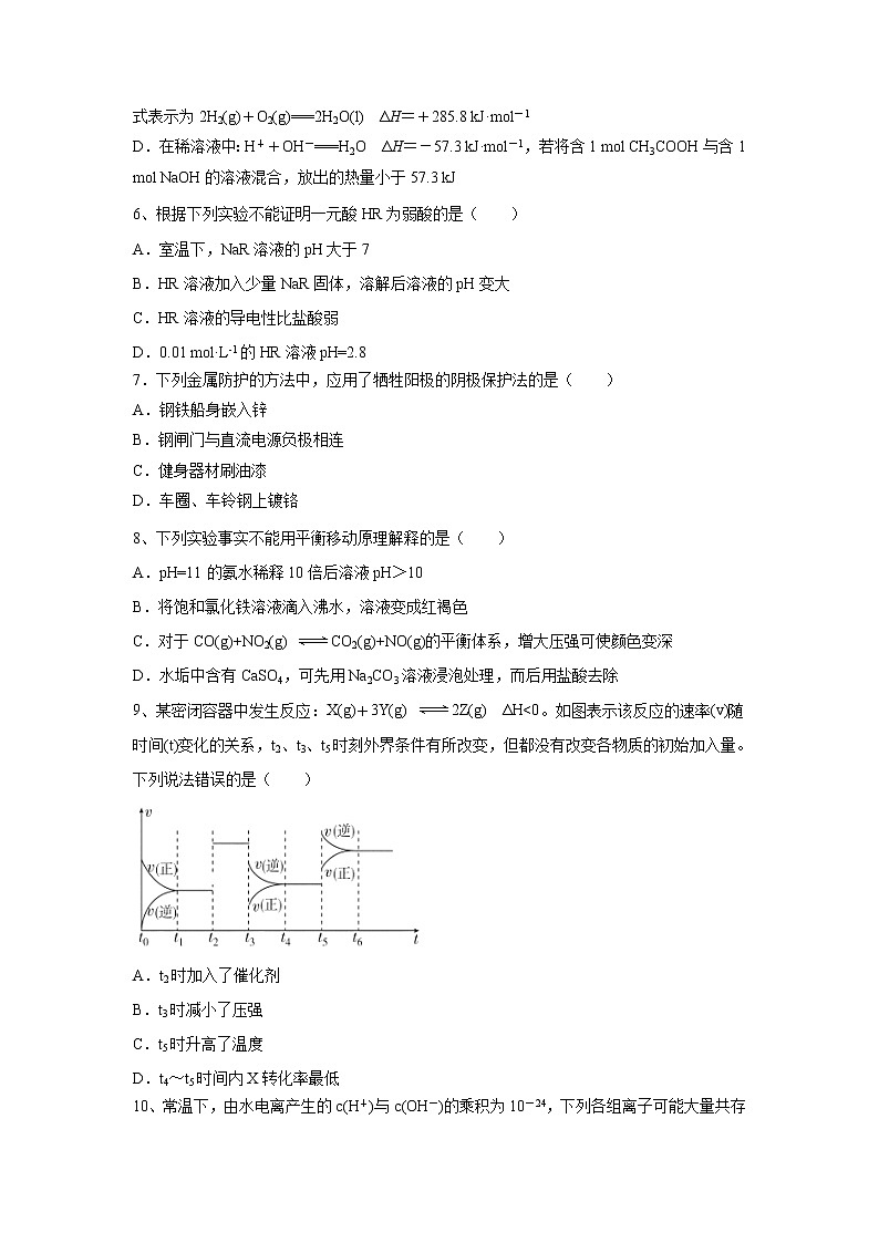 【化学】福建省永泰县第一中学2019-2020学年高二上学期期末考试试题02