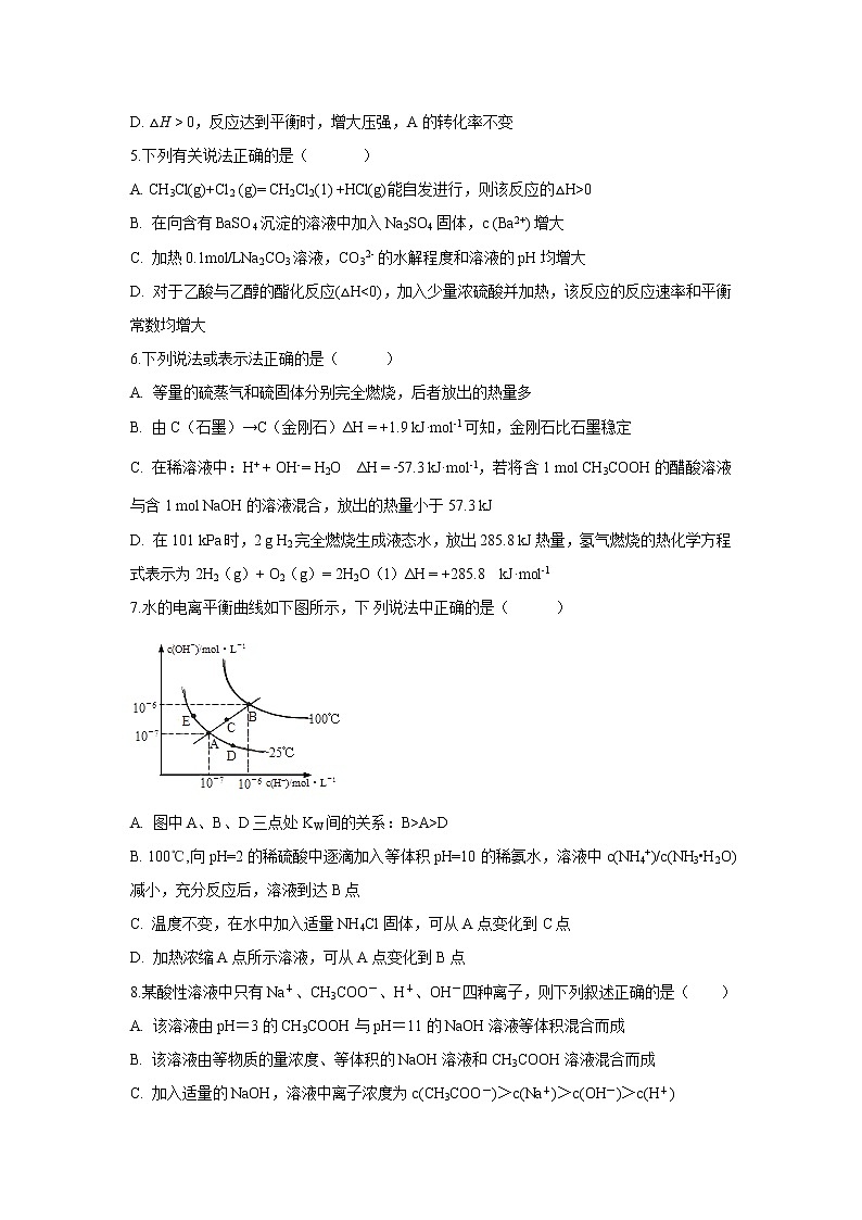 【化学】安徽省滁州市定远县育才学校2019-2020学年高二（实验班）上学期期末考试试题02