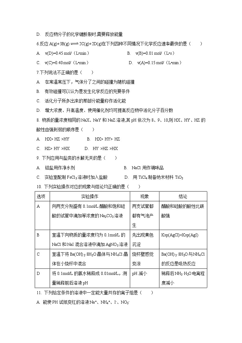 【化学】北京市昌平区新学道临川学校2019-2020学年高二上学期期末考试试题02