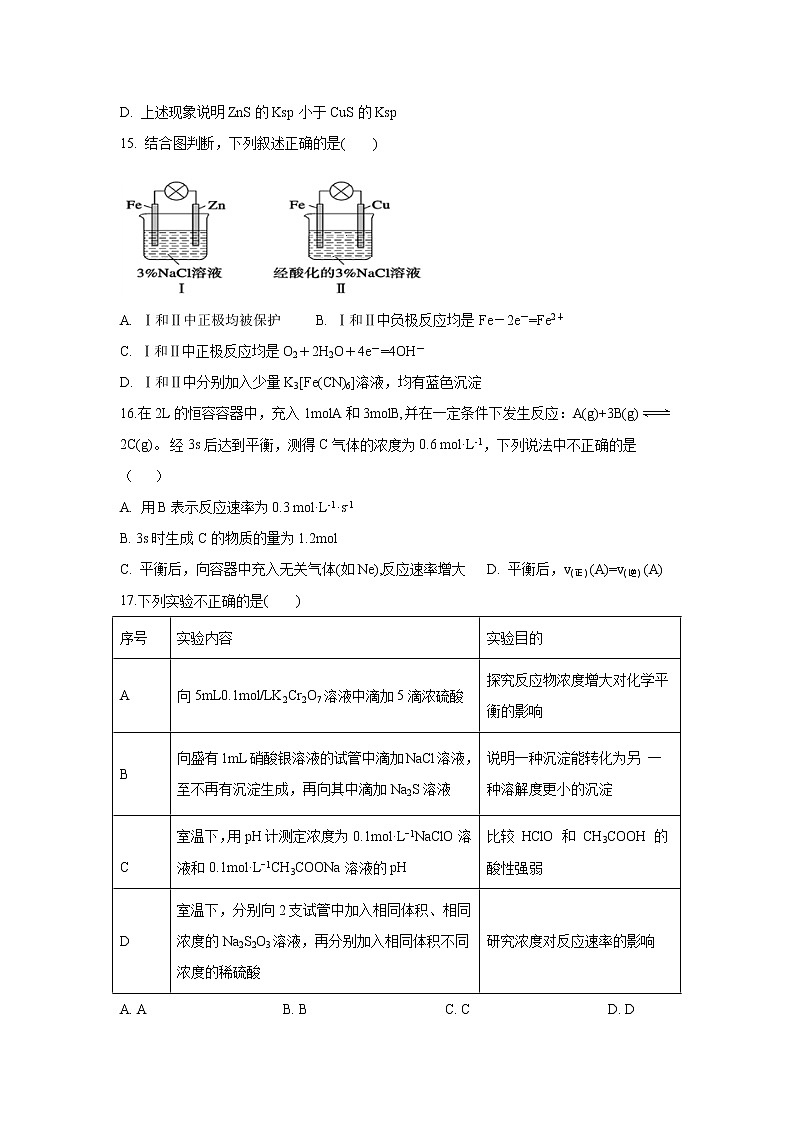 【化学】黑龙江省双鸭山市第一中学2019-2020学年高二上学期期末考试试卷03