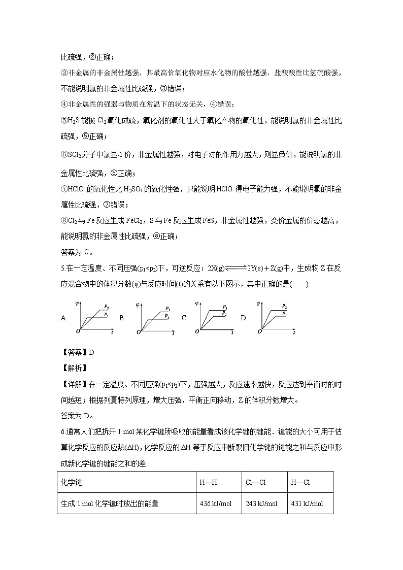 【化学】黑龙江省大庆铁人中学2019-2020学年高二上学期入学考试试题（解析版）03