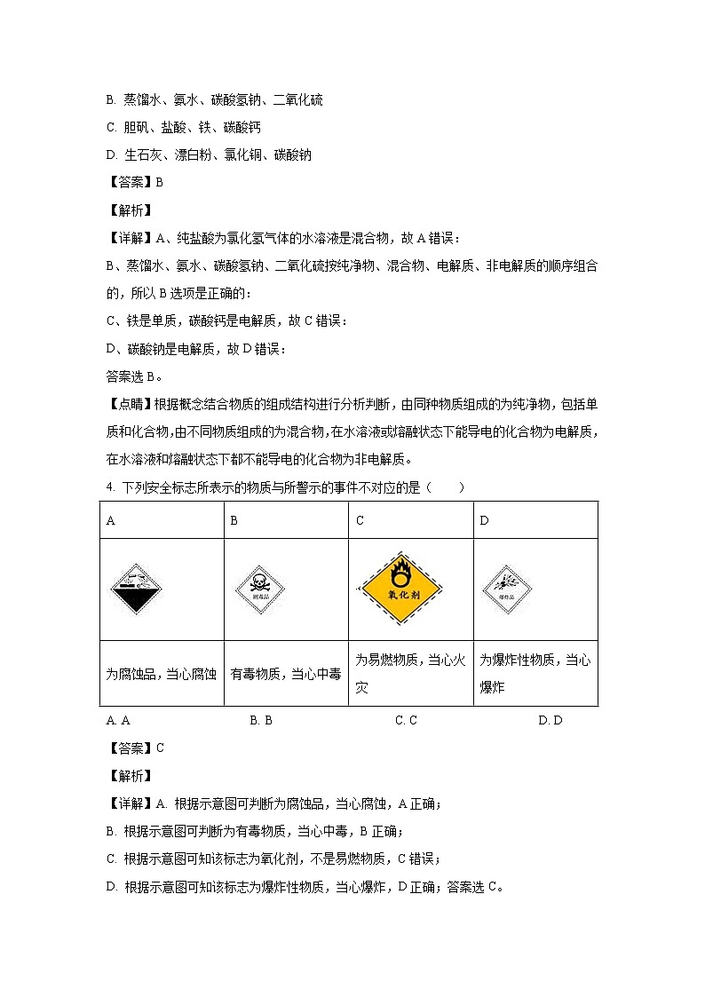 【化学】云南省玉溪市峨山一中2020-2021学年高二上学期开学考试（解析版）02