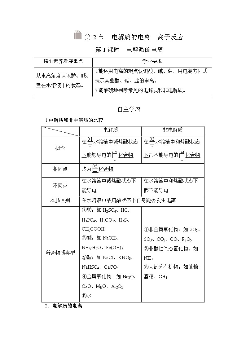 2020新教材化学同步新素养培优鲁科必修第一册讲义：第2章第2节第1课时电解质的电离01