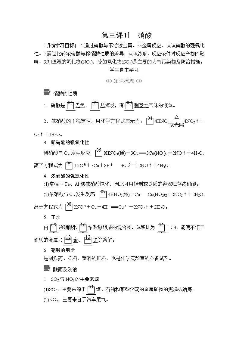 2020化学新教材同步导学提分教程人教第二册讲义：第五章第二节第三课时　硝酸第1页