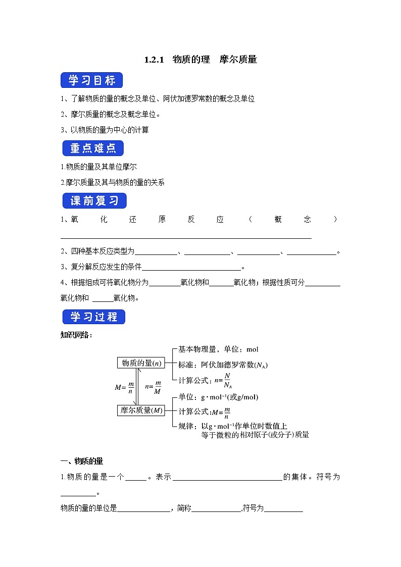 【新教材精创】1.2.1物质的量摩尔质量学案（2）-苏教版高中化学必修第一册01
