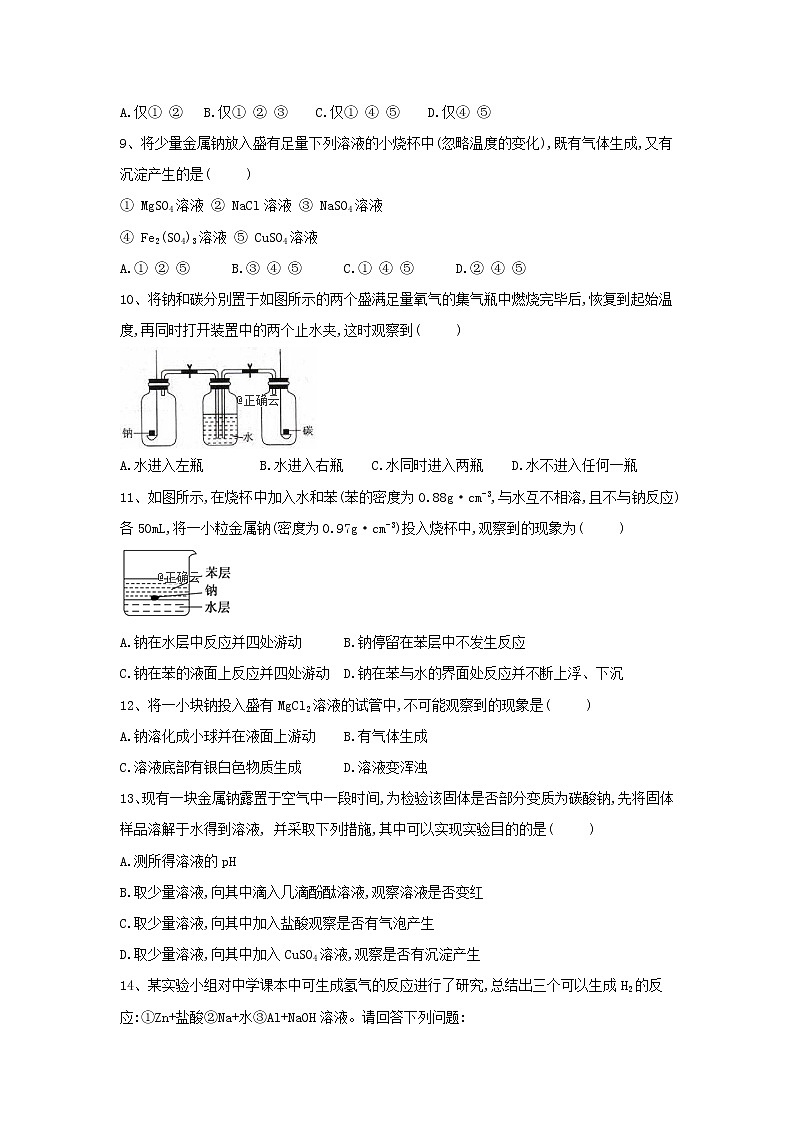 2019-2020学年高一化学人教版（2019）必修第一册同步学典：（10）第二章第一节课时1活泼的金属单质——钠 试卷02