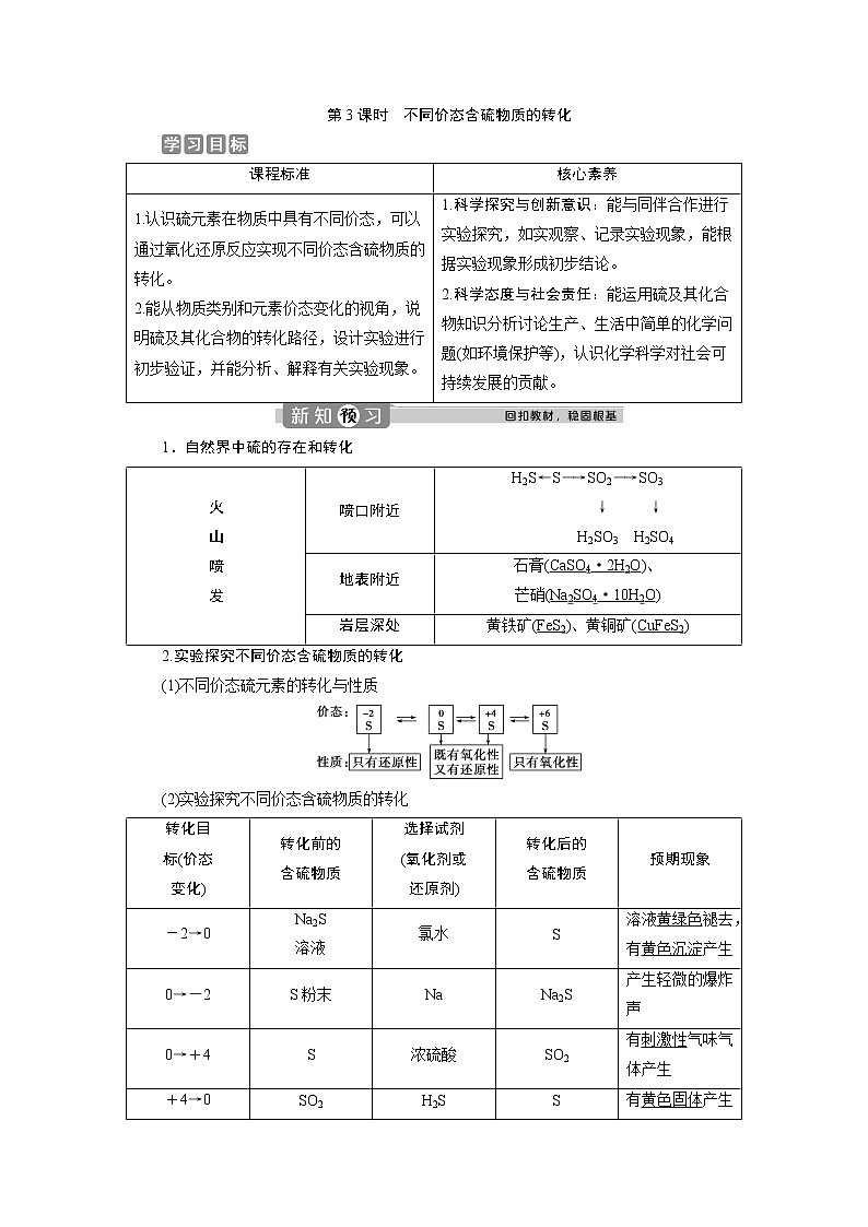 （新教材）2019-2020学年人教版化学必修第二册同步讲义：5.1第3课时　不同价态含硫物质的转化01