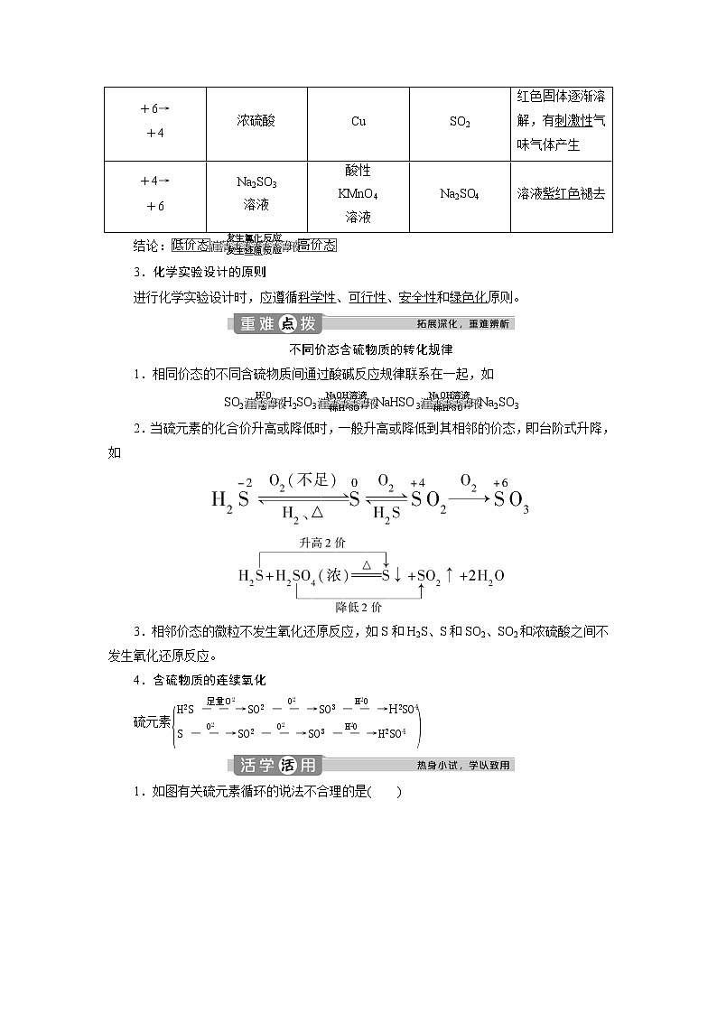（新教材）2019-2020学年人教版化学必修第二册同步讲义：5.1第3课时　不同价态含硫物质的转化02