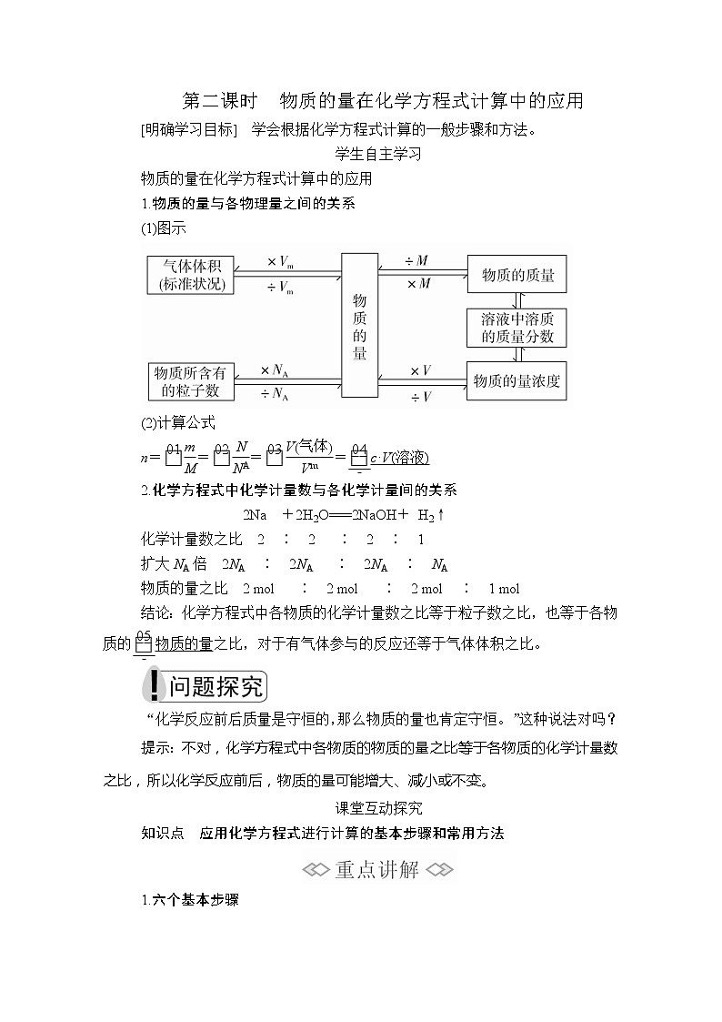 2020新教材化学同步新素养培优人教必修第一册讲义：第三章第二节第二课时物质的量在化学方程式计算中的应用第1页