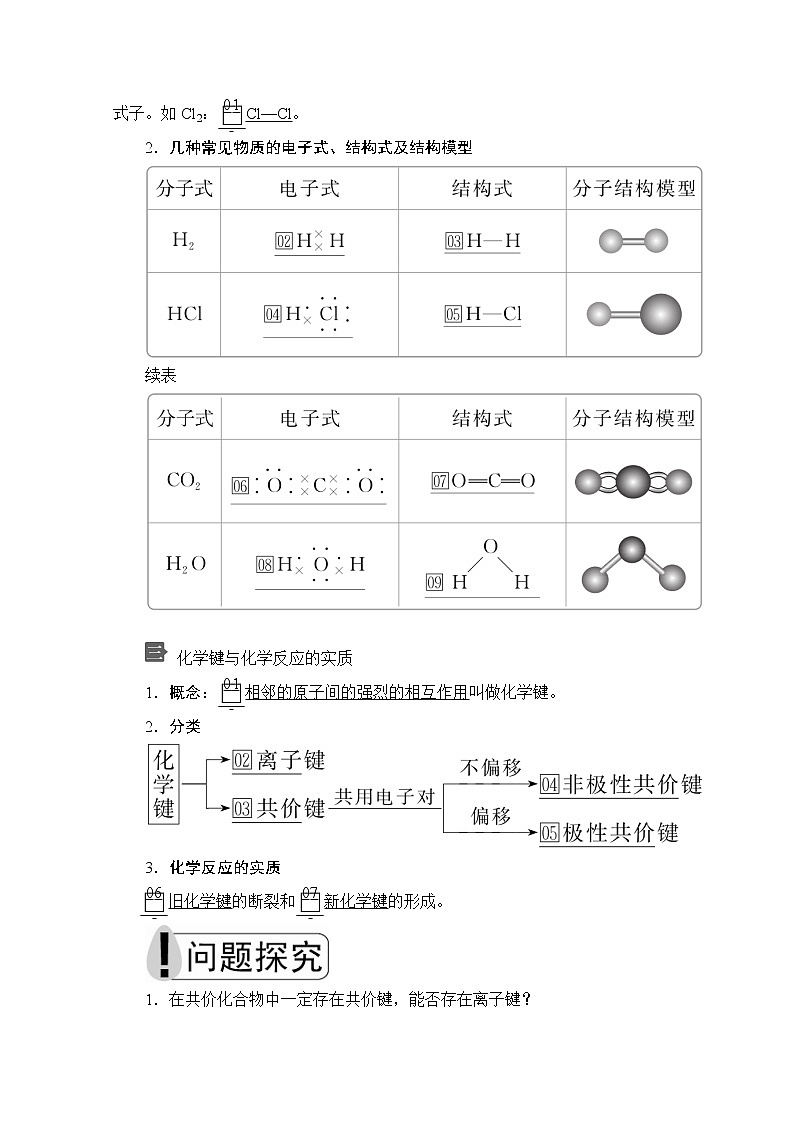 2020新教材化学同步新素养培优人教必修第一册讲义：第四章第三节第二课时共价键02