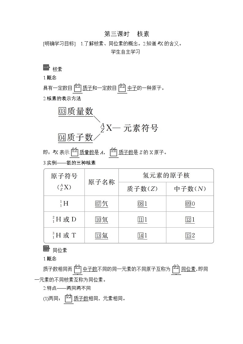 2020新教材化学同步新素养培优人教必修第一册讲义：第四章第一节第三课时核素01