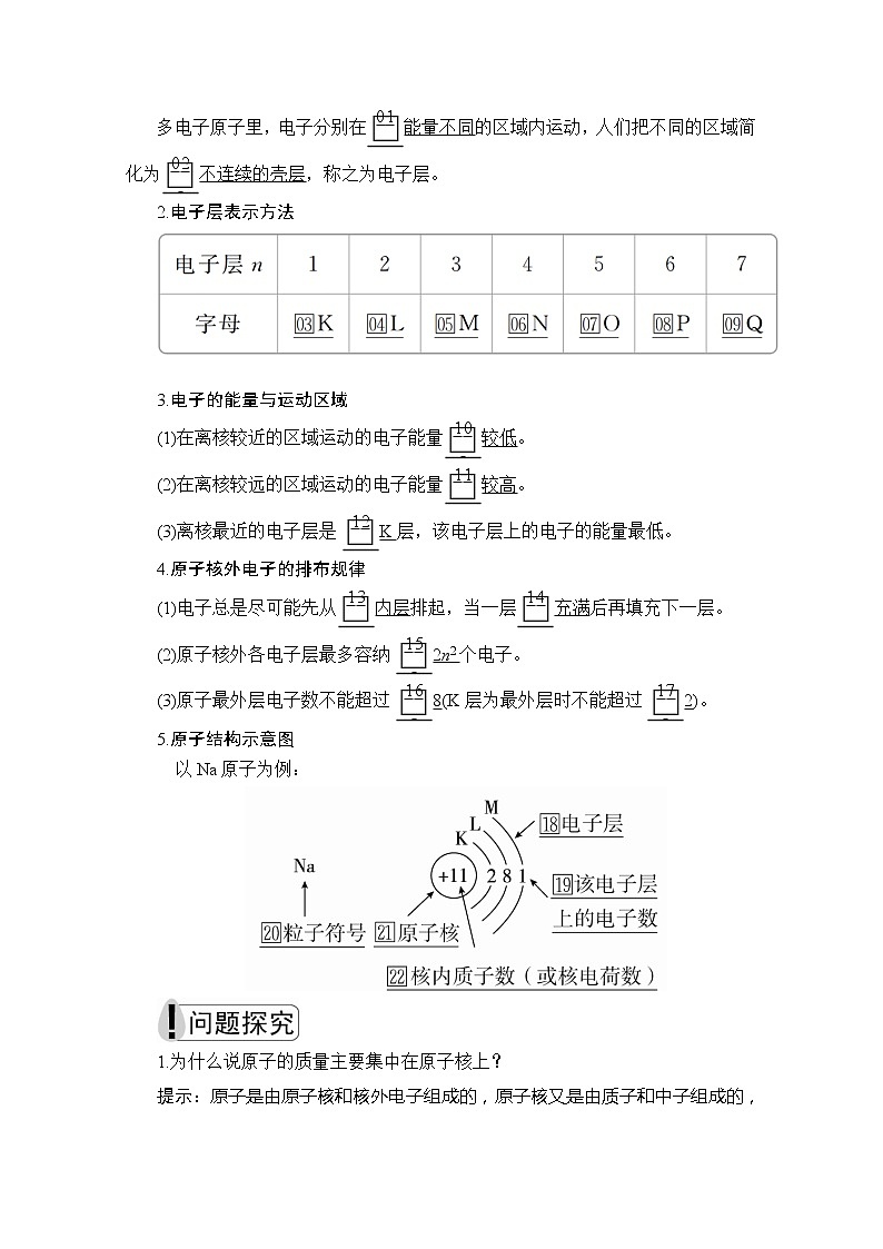 2020新教材化学同步新素养培优人教必修第一册讲义：第四章第一节第一课时原子结构02