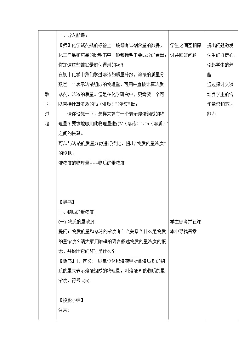 2019-2020学年人教版（2019）高中化学必修第一册教案：2.3.3物质的量浓度02