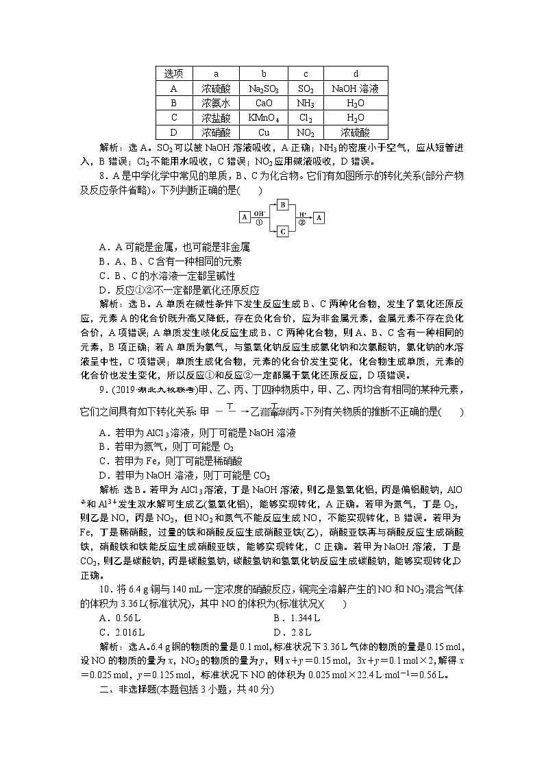 高中化学必修一鲁科版第三章非金属及其重要化合物章末综合检测03