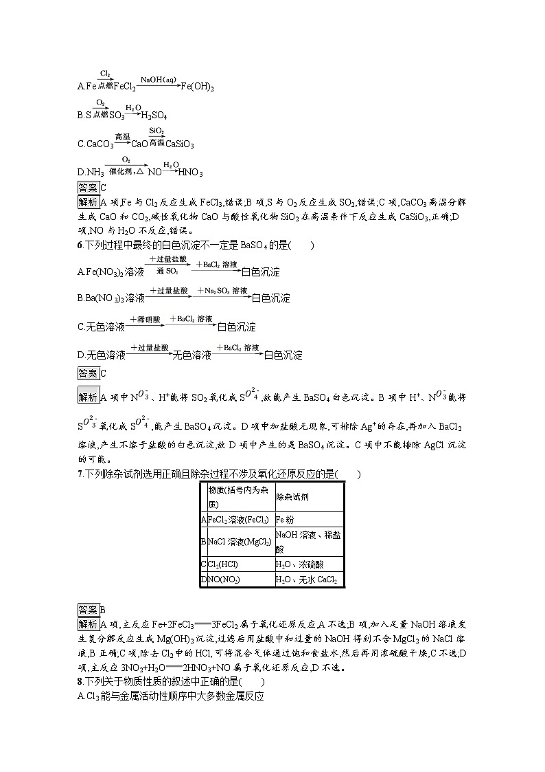（新高中）2020版化学人教版必修第二册课后练习：第五章　化工生产中的重要非金属元素测评02