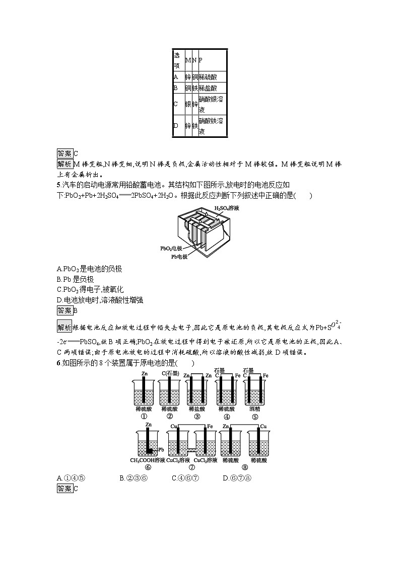 （新高中）2020版化学人教版必修第二册课后练习：第六章　第一节　第2课时　化学反应与电能02