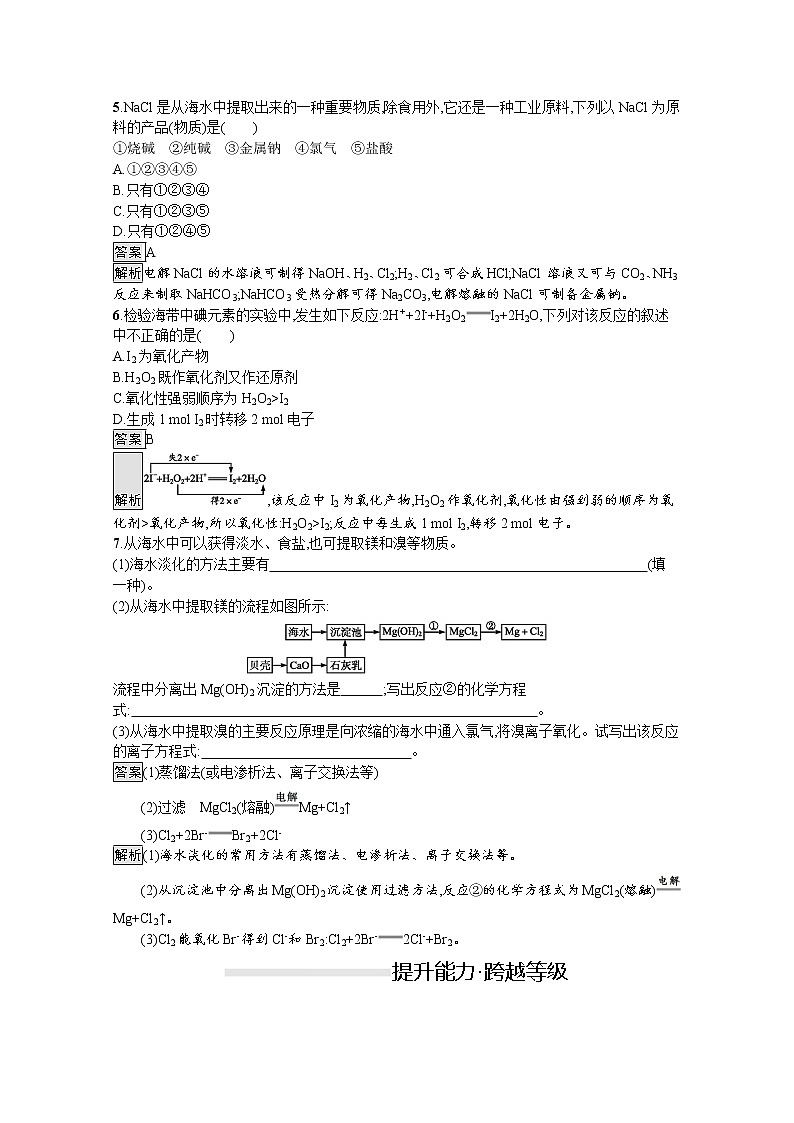 （新高中）2020版化学人教版必修第二册课后练习：第八章　第一节　第2课时　海水资源的开发利用02
