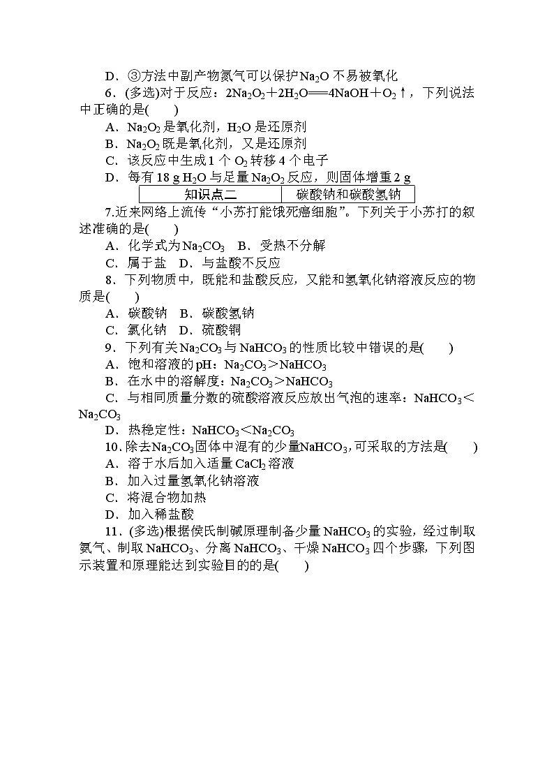 2020秋化学新教材人教版必修第一册层级练：2.1.2 第2课时　钠的几种重要化合物　焰色试验第2页