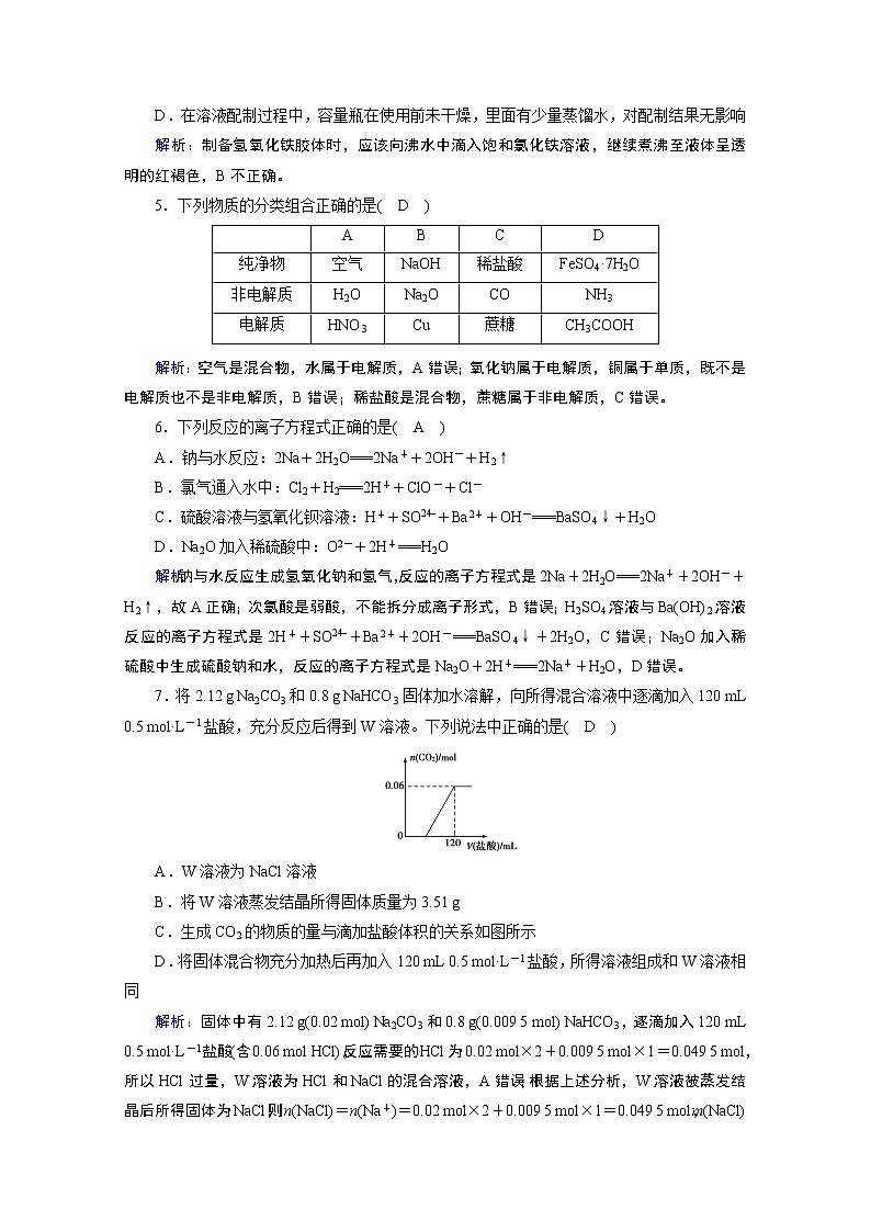 2020-2021学年新教材化学人教版必修第一册作业与检测：期中学业质量标准检测02