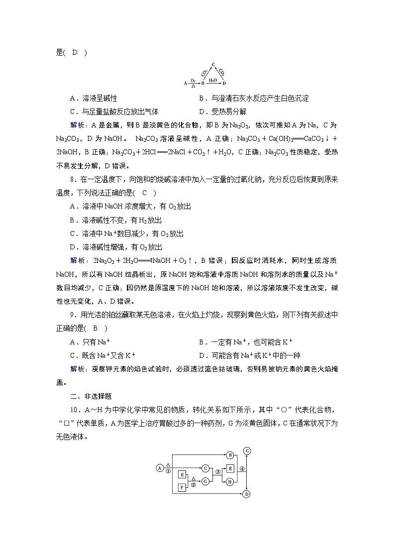 2020-2021学年新教材化学人教版必修第一册作业与检测：第2章第1节第2课时钠的几种化合物　焰色试验03