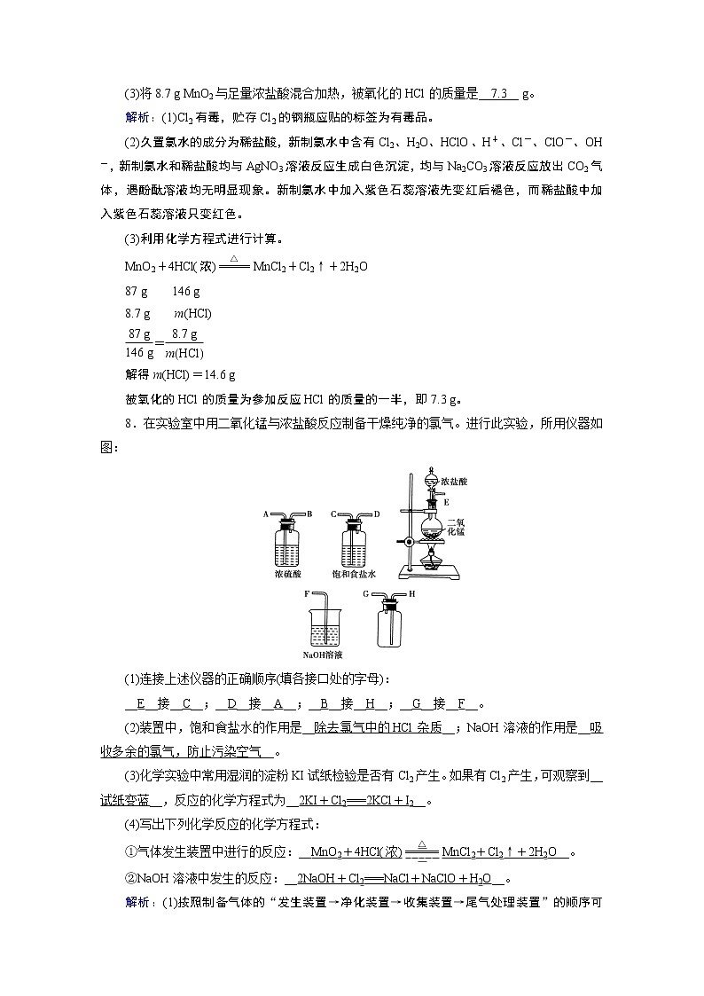 2020-2021学年新教材化学人教版必修第一册作业与检测：第2章第2节第2课时氯气的实验室制法　氯离子的检验03