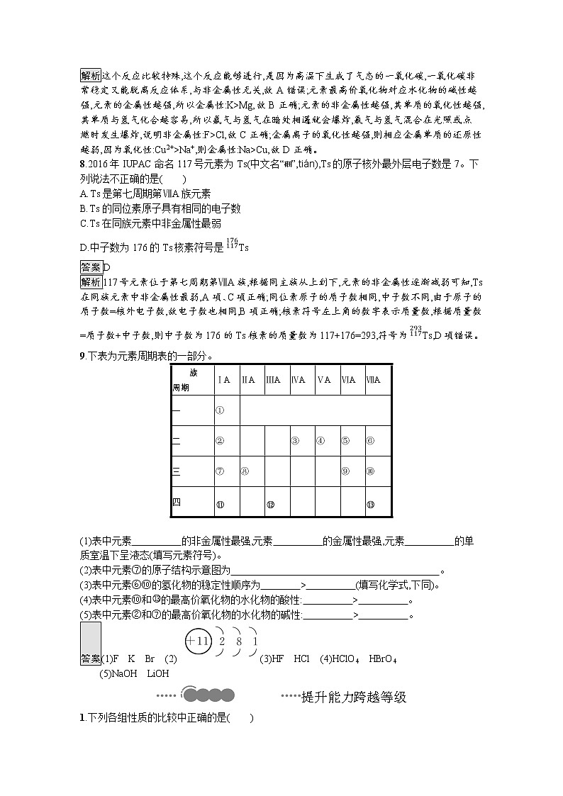 2020-2021学年新教材化学人教版必修第一册巩固提升训练：第四章　第一节　第3课时　原子结构与元素的性质第3页