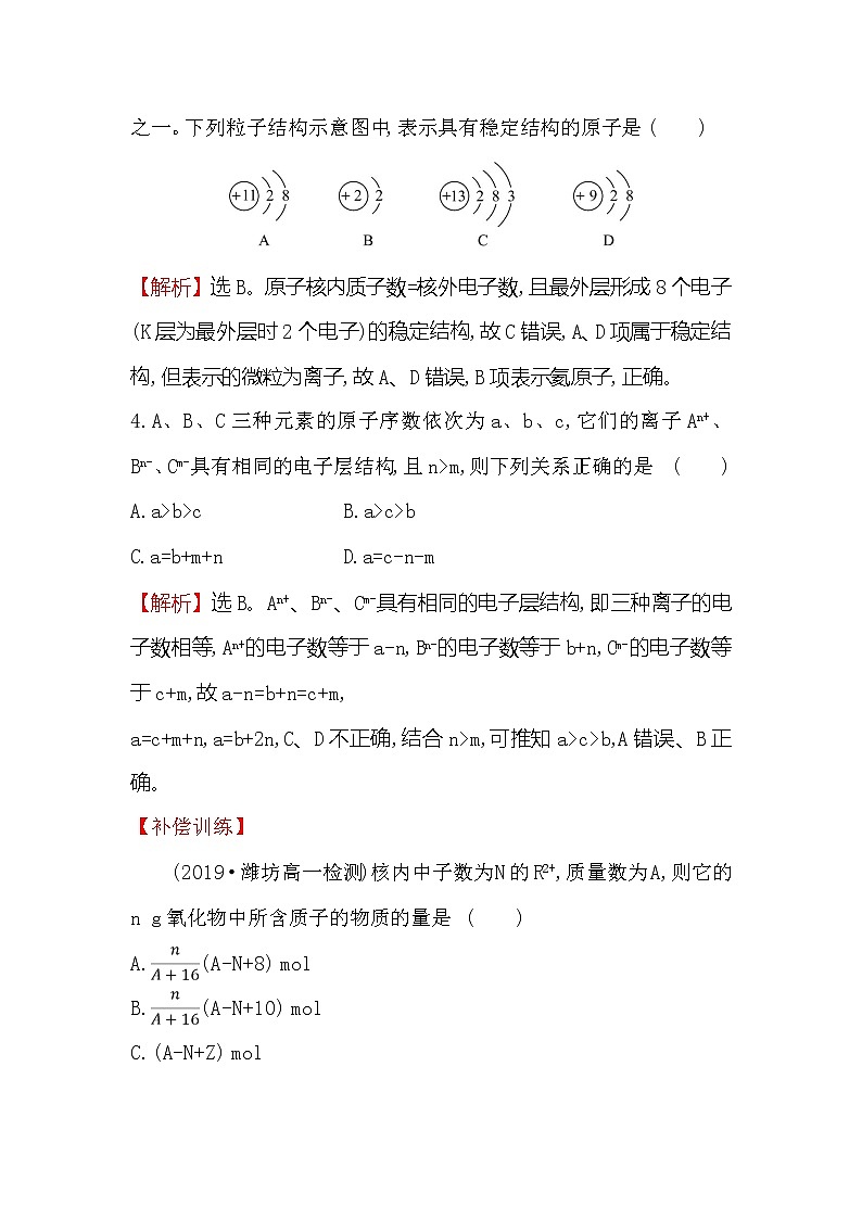 2019-2020新教材人教版化学新素养导学必修一课堂检测·素养达标 4.1.1原子结构02
