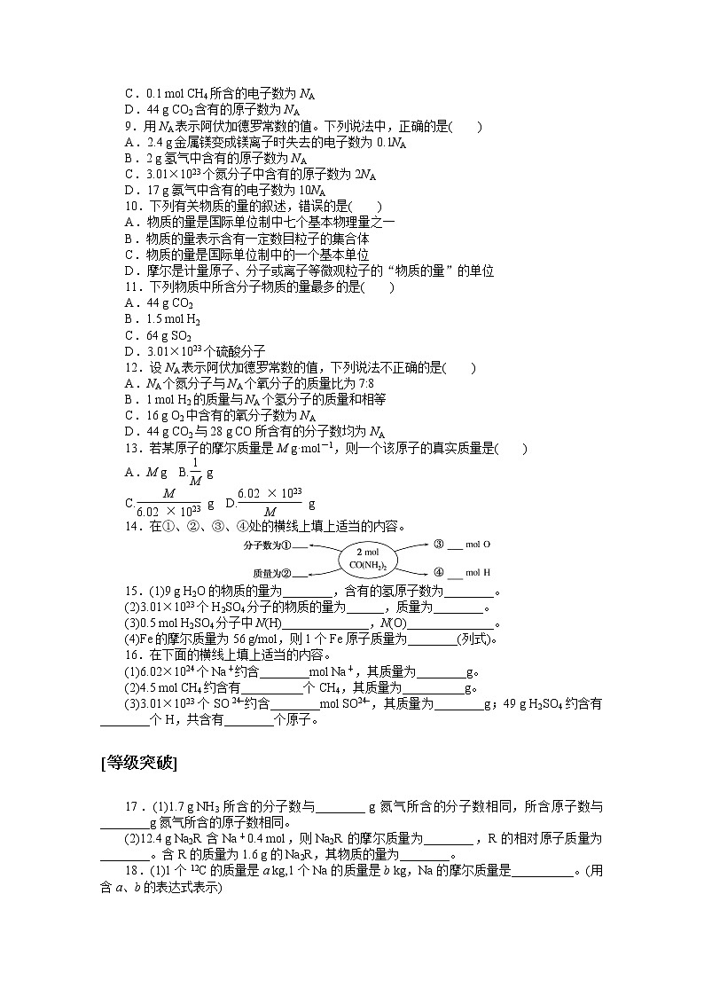 2020-2021学年化学新教材人教版必修1课时作业11物质的量的单位——摩尔 练习02