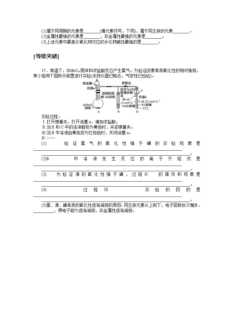2020-2021学年化学新教材人教版必修1课时作业17核素　原子结构与元素的性质 练习03