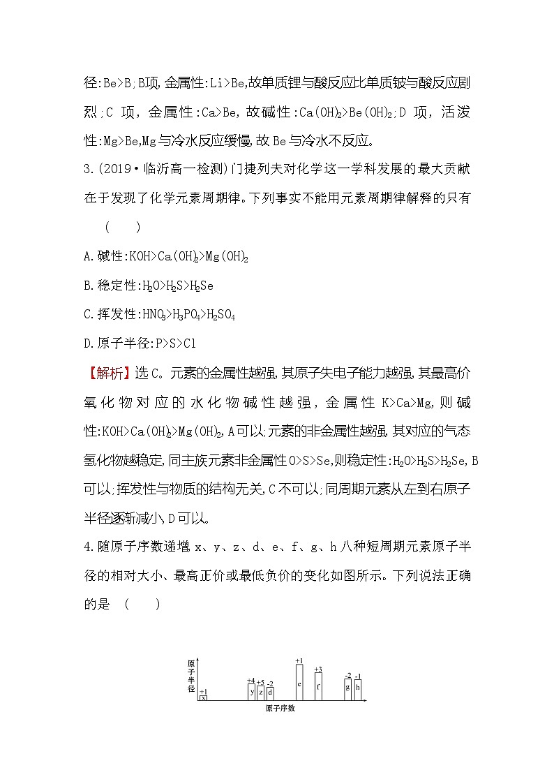 2019-2020新教材人教版化学新素养导学必修一课时素养评价 二十三 4.2.1元素性质的周期性变化规律 试卷03