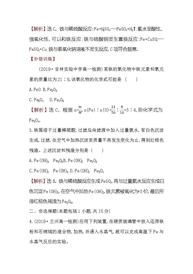 2019-2020新教材人教版化学新素养导学必修一课时素养评价 十六 3.1.1铁的单质、氧化物、氢氧化物 试卷02