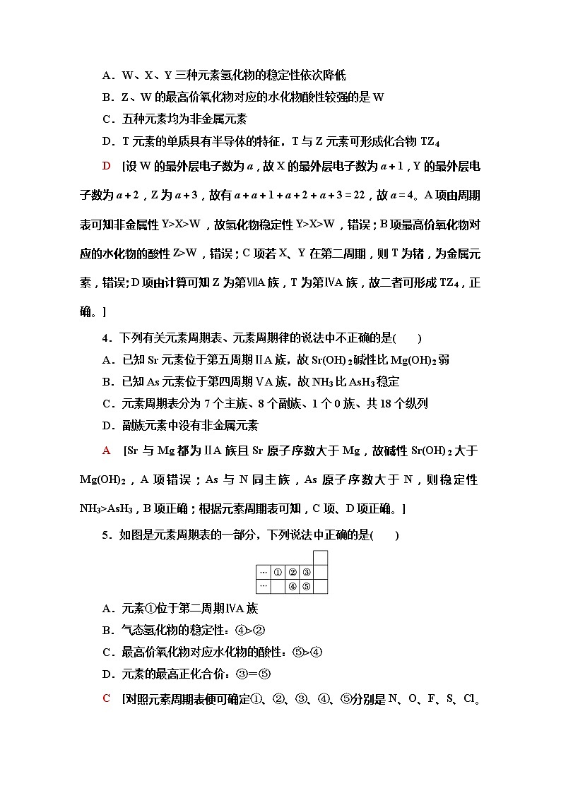 2019-2020版化学新教材人教必修第一册课时分层作业22　元素周期表和元素周期律的应用 练习02