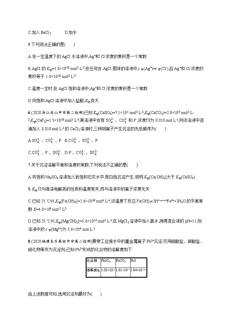 2020-2021学年鲁科版选择性必修第一册 第3章　第3节　沉淀溶解平衡 作业 练习02