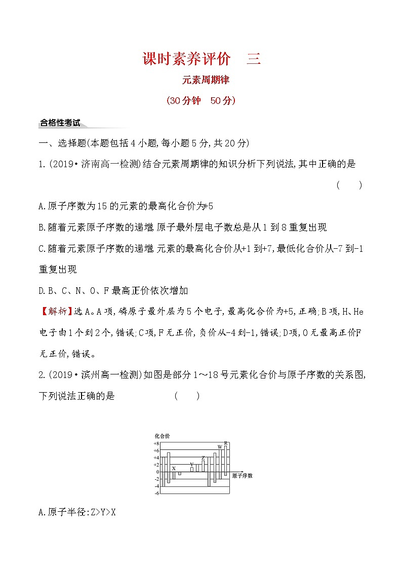 2019-2020学年新鲁科版必修2：1.2.1元素周期律作业第1页