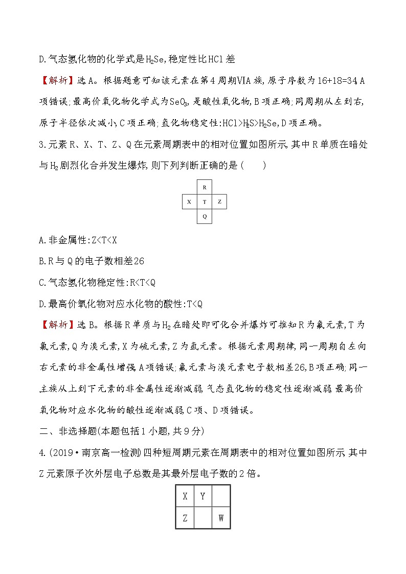 2019-2020学年新鲁科版必修2：1.3.3预测元素及其化合物的性质作业第3页