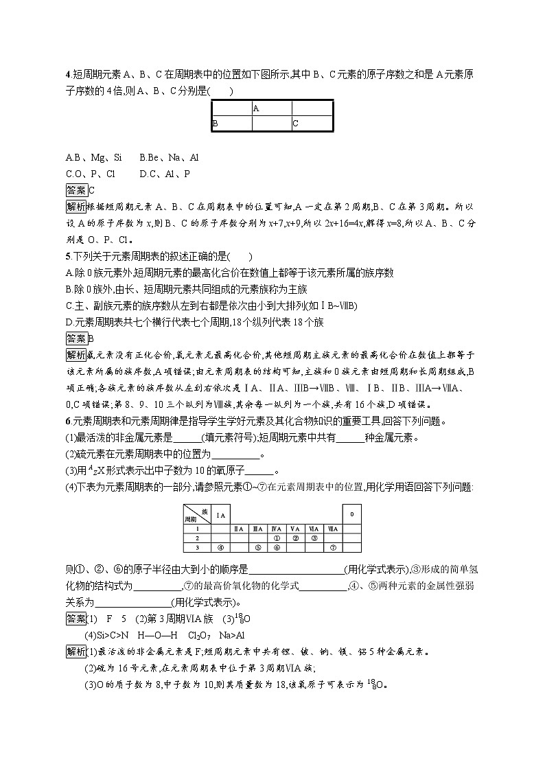 2019-2020学年新鲁科版必修2第1章　第2节　第2课时　元素周期表作业 练习02