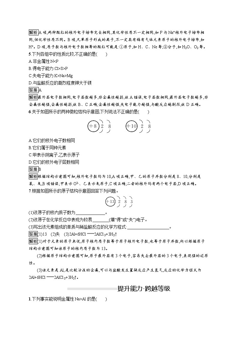 2019-2020学年新鲁科版必修2第1章　第1节　第3课时　原子结构与元素原子得失电子能力作业 练习02