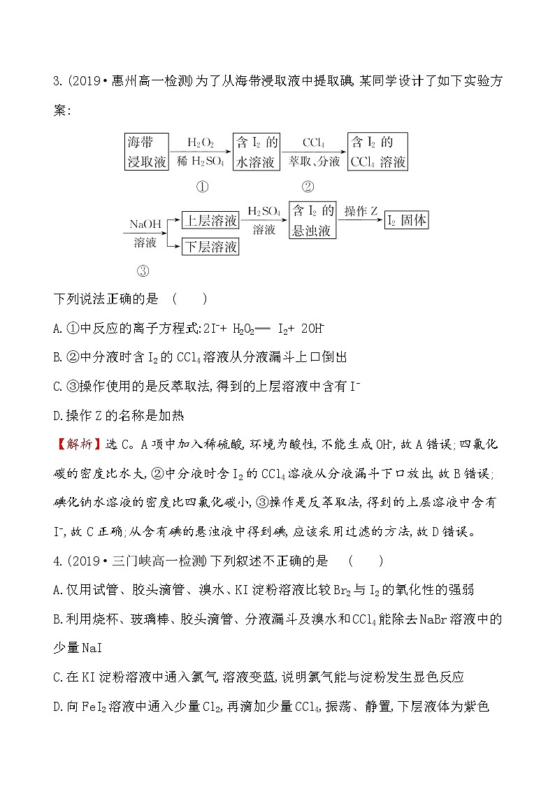 2019-2020学年新鲁科版必修2第1章 微项目 1海带提碘与海水提溴——体验元素性质递变规律的实际应用作业第2页