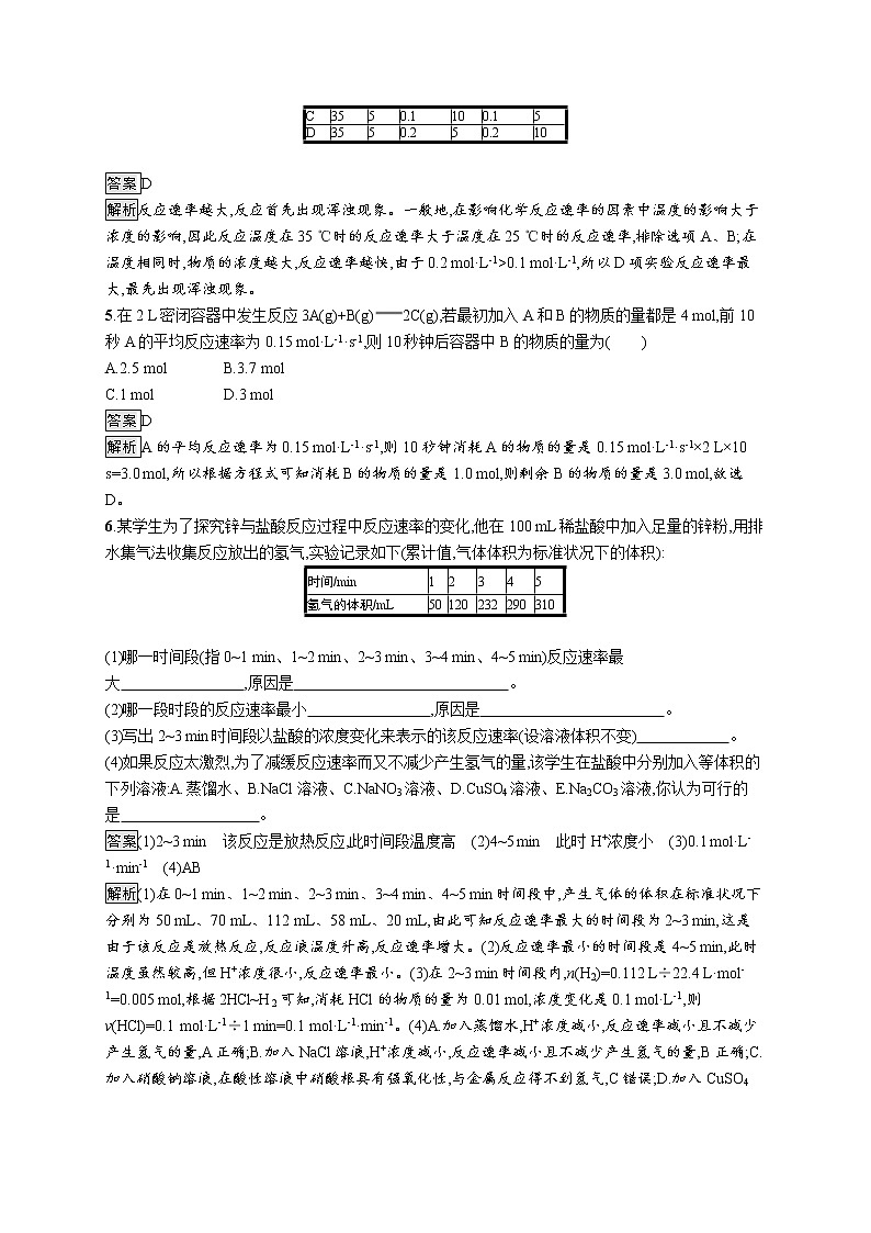 2019-2020学年新鲁科版必修2第2章　第3节　第1课时　化学反应的快慢作业 练习02