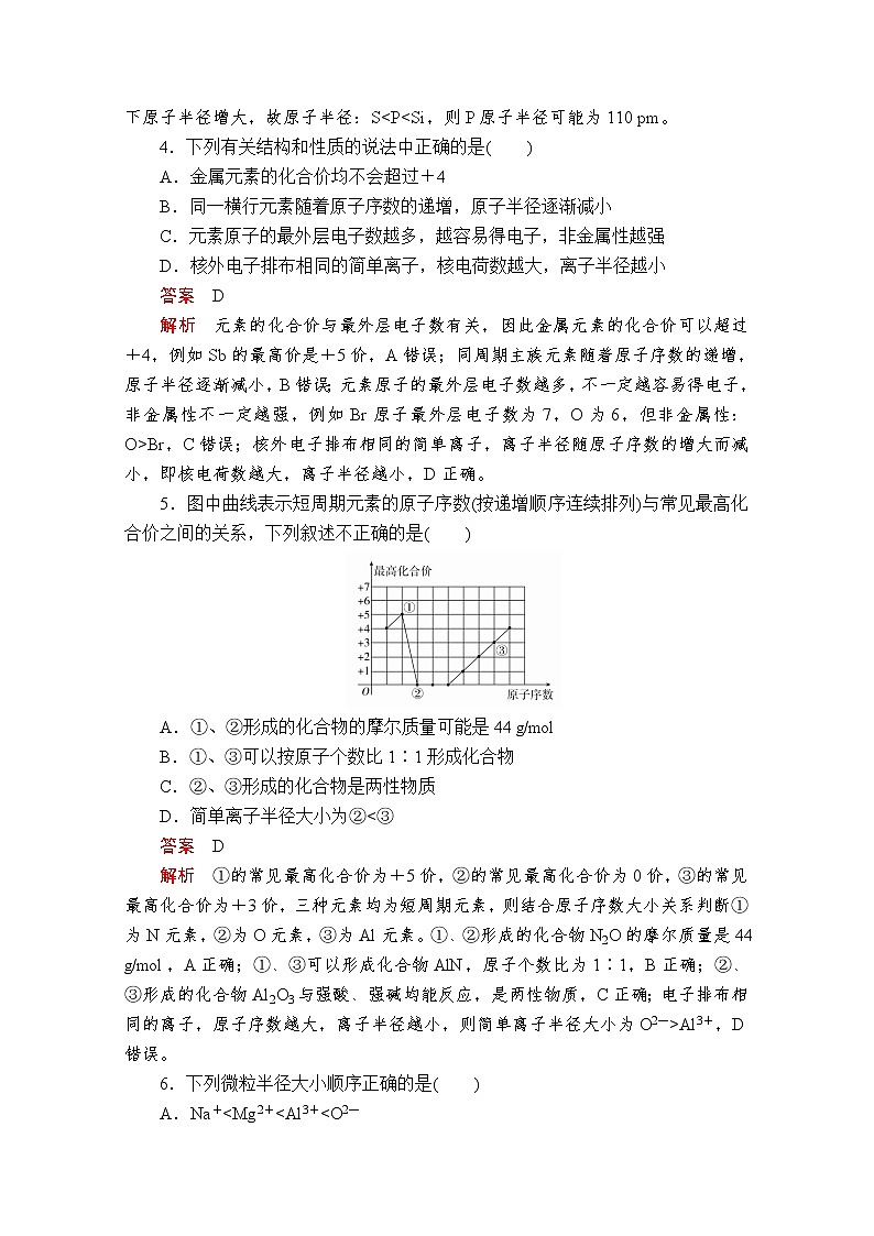 2019-2020学年鲁科版新教材必修2第1章第2节元素周期律和元素周期表第1课时作业第2页