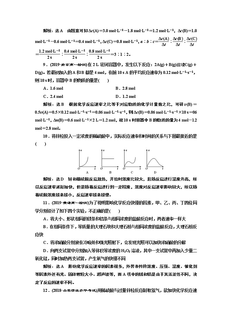2019-2020学年新教材鲁科版必修第二册 第2章第3节 化学反应的快慢和限度（第1课时） 作业 (1) 练习03
