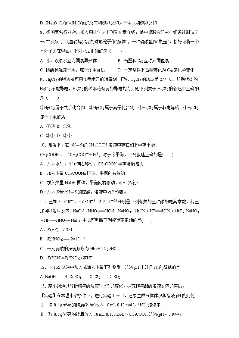 2020-2021学年人教版新教材选择性必修1第3章第一节　电离平衡作业 练习03