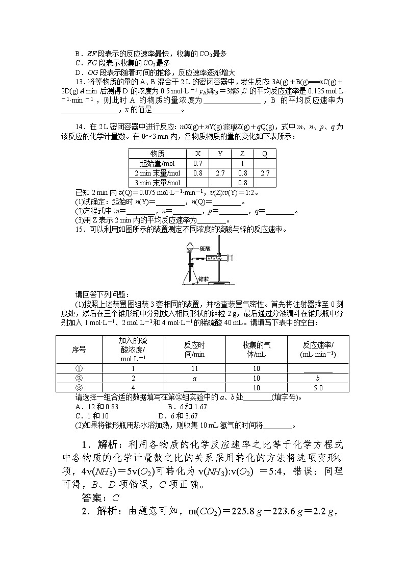 2020-2021学年人教版选择性必修1第2章第1节化学反应速率第1课时作业 练习03